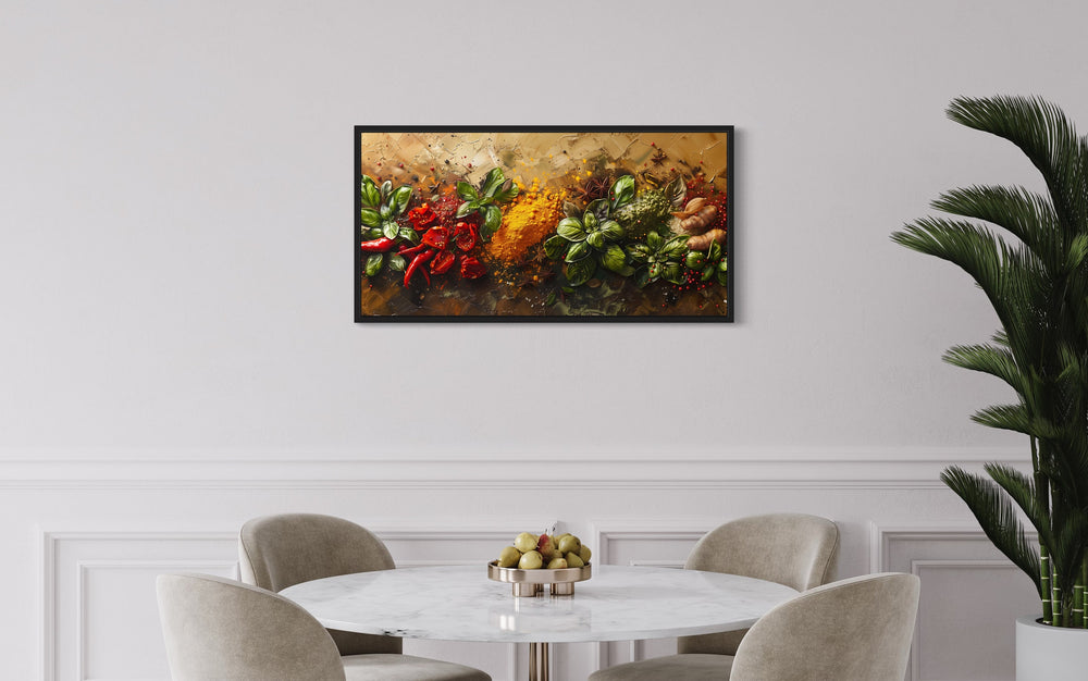 Spices And Herbs Modern Abstract Framed Kitchen Wall Art in eating corner