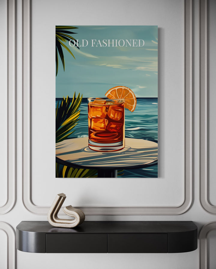 Old Fashioned Cocktail On The Beach Art Print close up