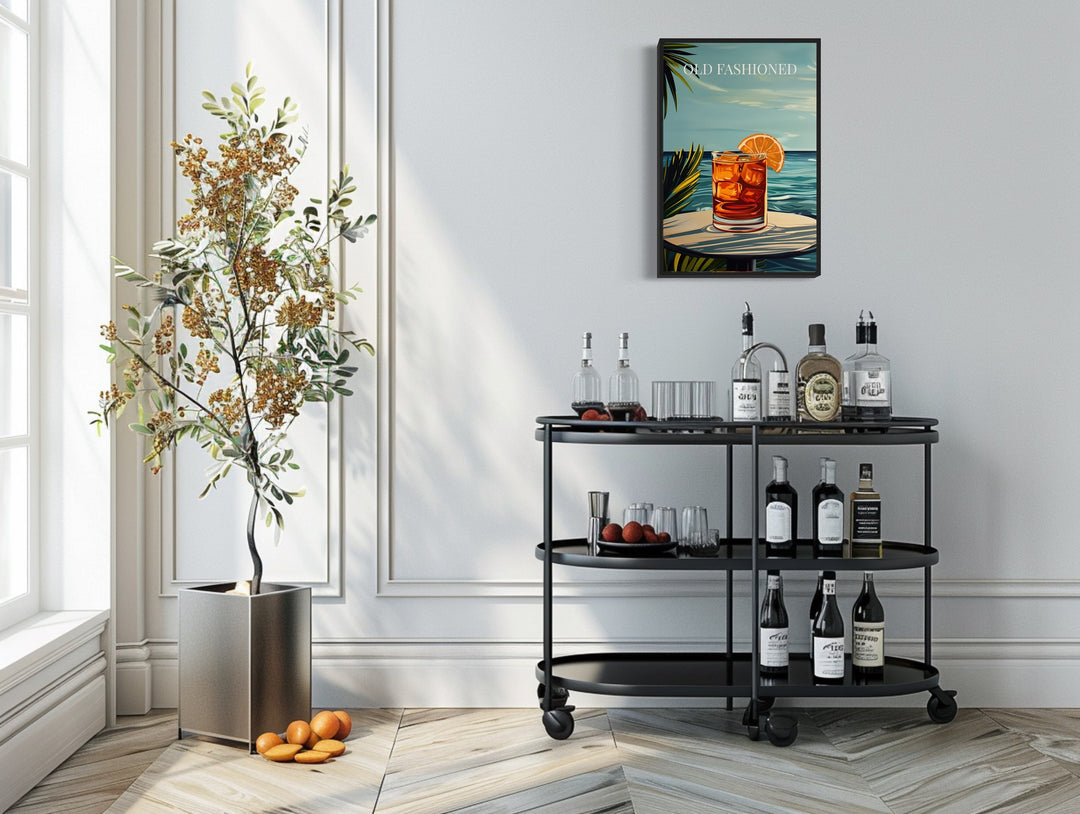 Old Fashioned Cocktail On The Beach Art Print bar cart wall art