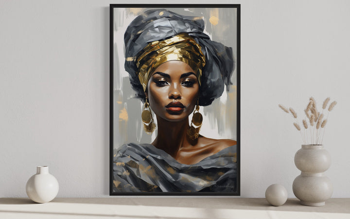 Beautiful Black African American Woman In Silver And Gold Canvas Wall Art