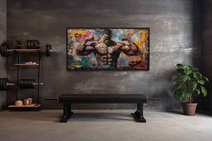 Bodybuilder Man Flexing Graffiti Painting gym wall art