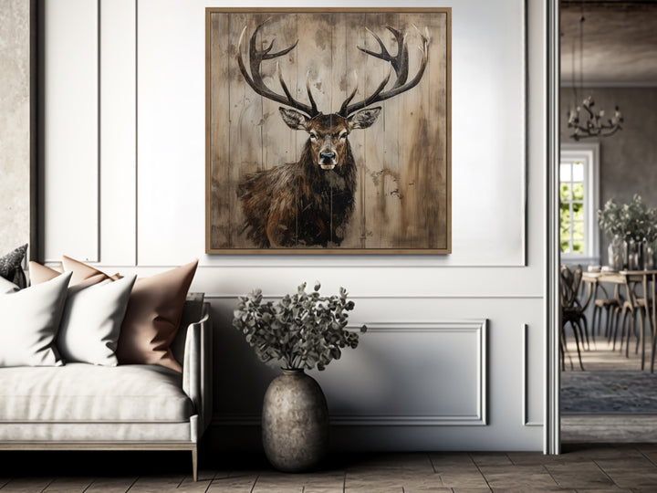 Deer Portrait on Distressed Wood Rustic Wall Art in rustic home