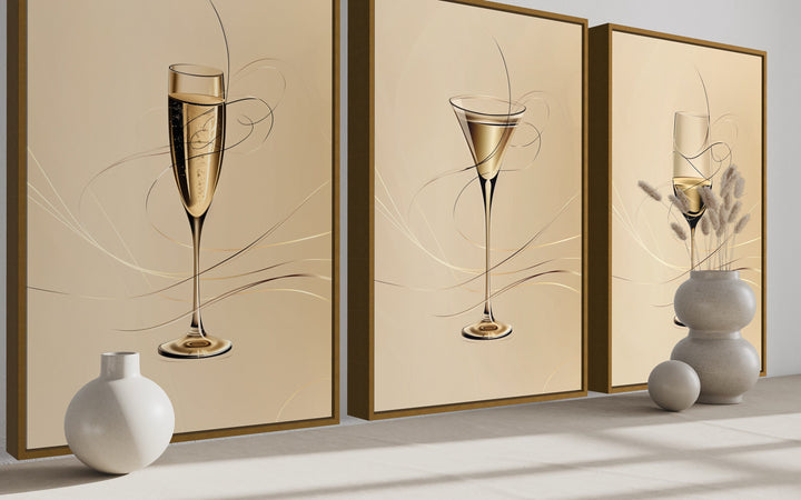 Wine Glass, Martini and Champagne Flute Neutral Wall Art side view