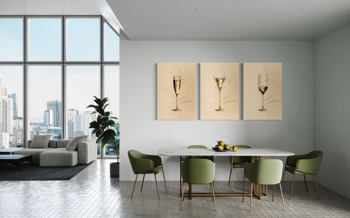 Wine Glass, Martini and Champagne Flute Neutral Dining Room Framed Canvas Wall Art