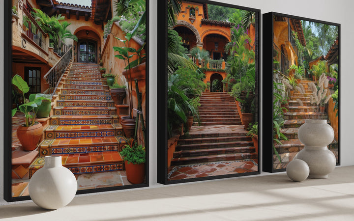 Set Of Three Hacienda Stairs Colonial Architecture Mexican Wall Art side view