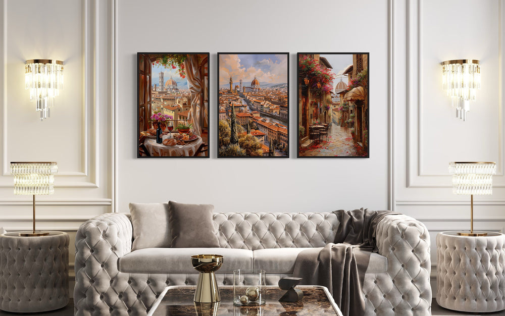 Set Of Three Florence Wall Art, Italy Travel Posters in living room