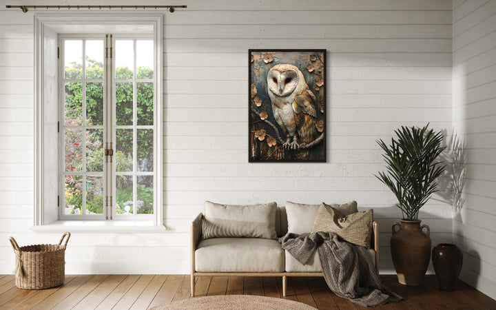 Barn Owl Rustic Farmhouse Framed Canvas Wall Art in farmouse