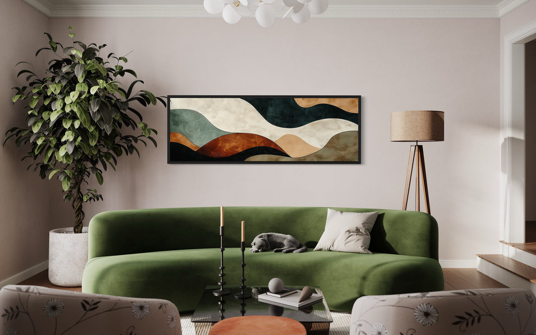 Green Brown Waves Modern Living Room Horizontal Canvas Wall Art