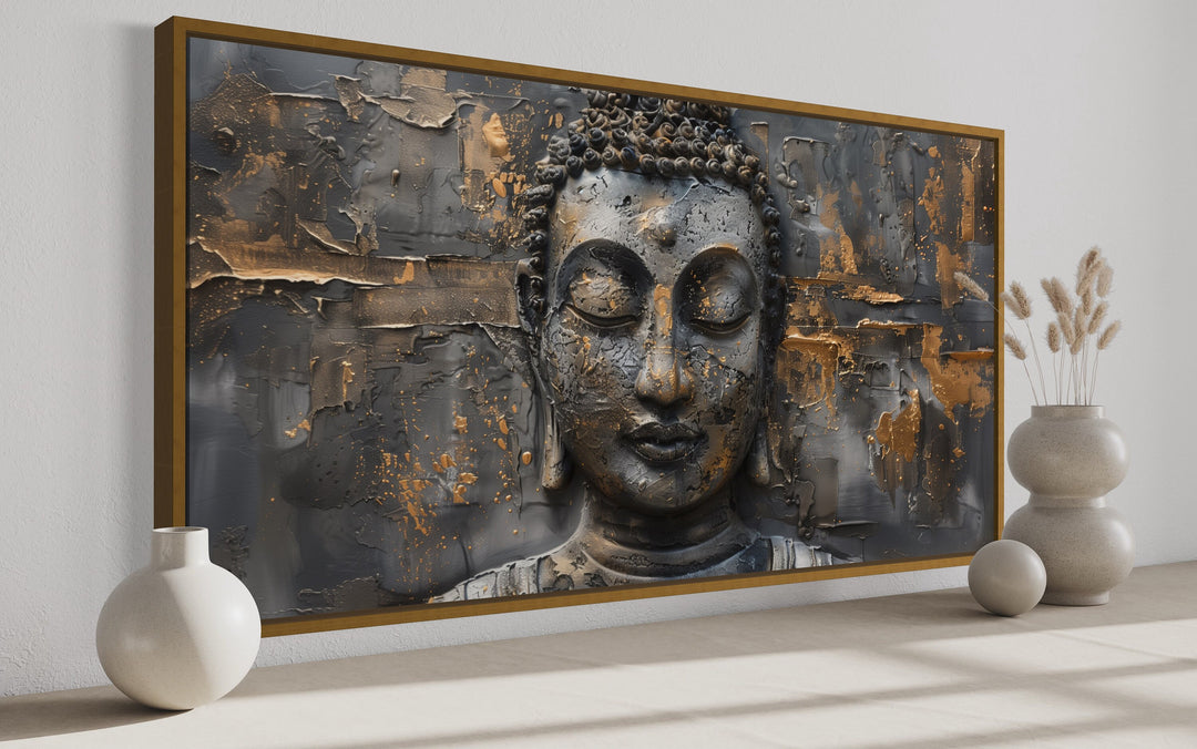 Gold Silver Buddha Extra Large Framed Indian Canvas Wall Art side view