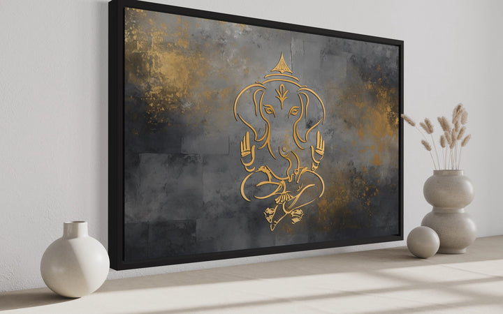 Minimalist Lord Ganesh Abstract Painting Modern Indian Framed Canvas Wall Art side view