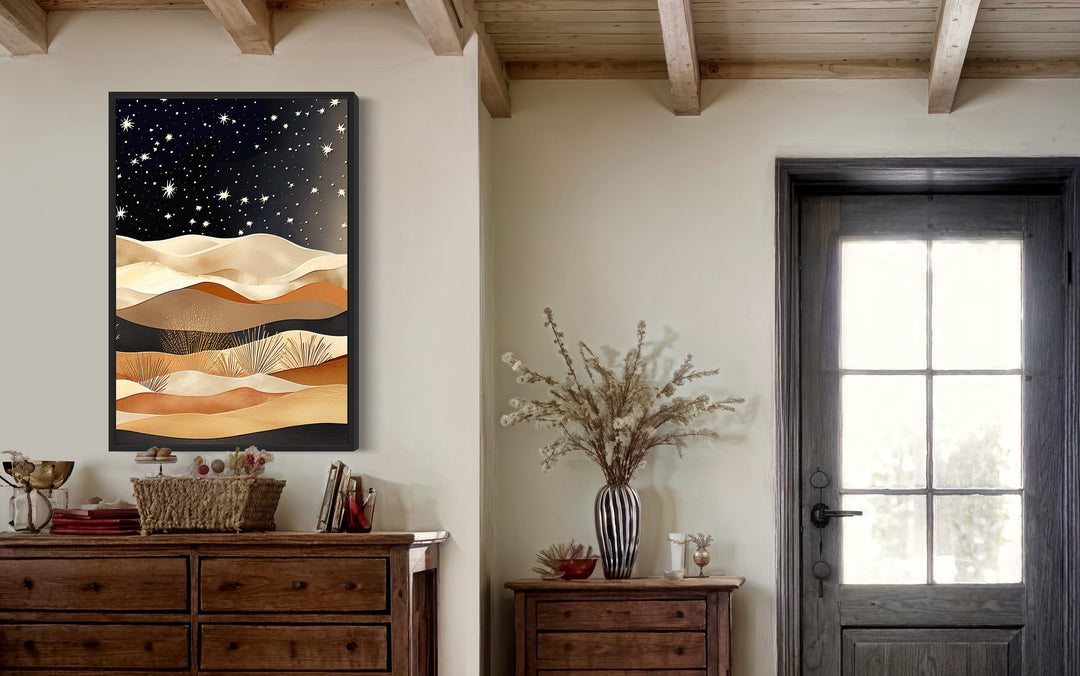Boho Arizona Desert Under Night Sky Framed Canvas Wall Art in living room