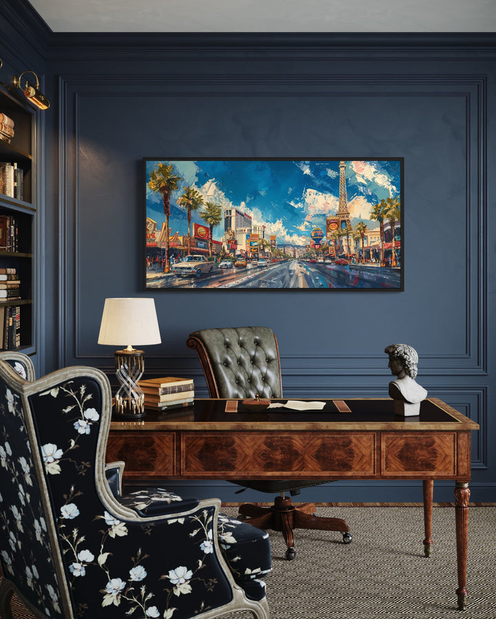 Las Vegas Strip Impressionist Painting Canvas Wall Art in modern office