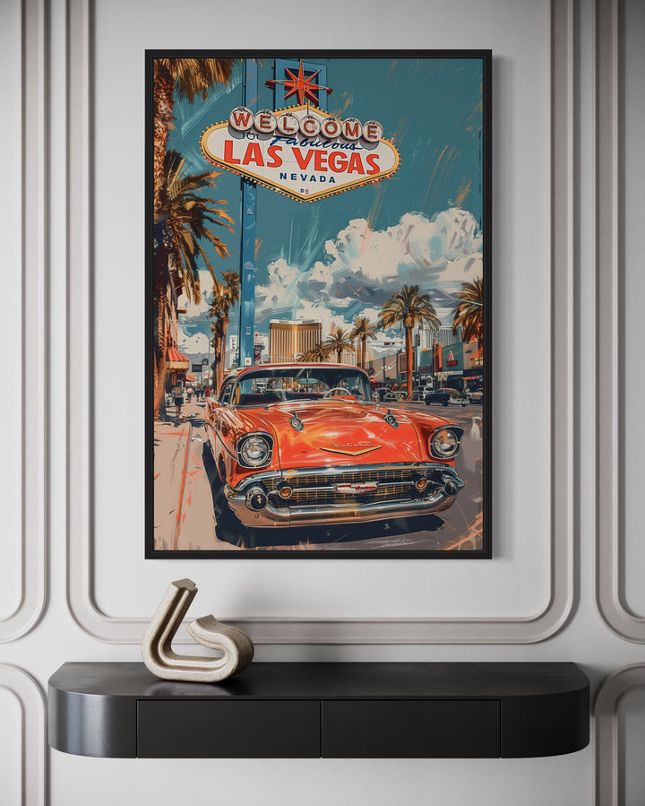 Las Vegas Vintage Travel Poster Framed Canvas Wall Art