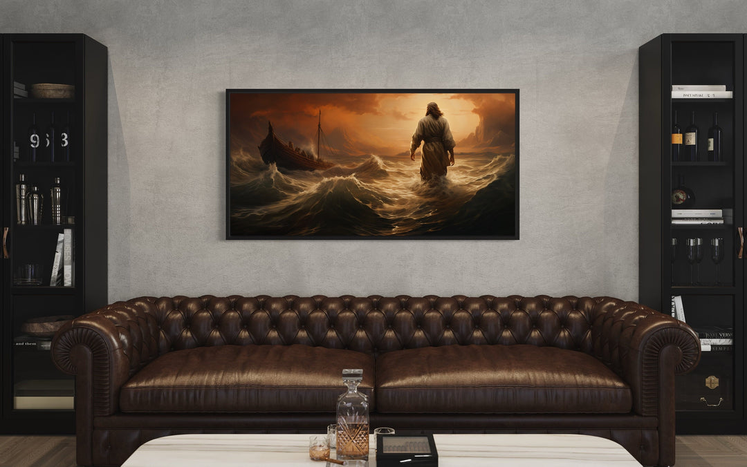 Jesus Walking On Water In Storm Modern Christian Framed Canvas Wall Art