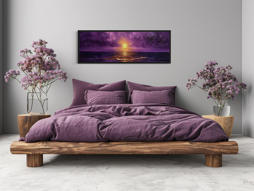 Purple Gold Ocean Sunset Long Horizontal Living Room Wall Art