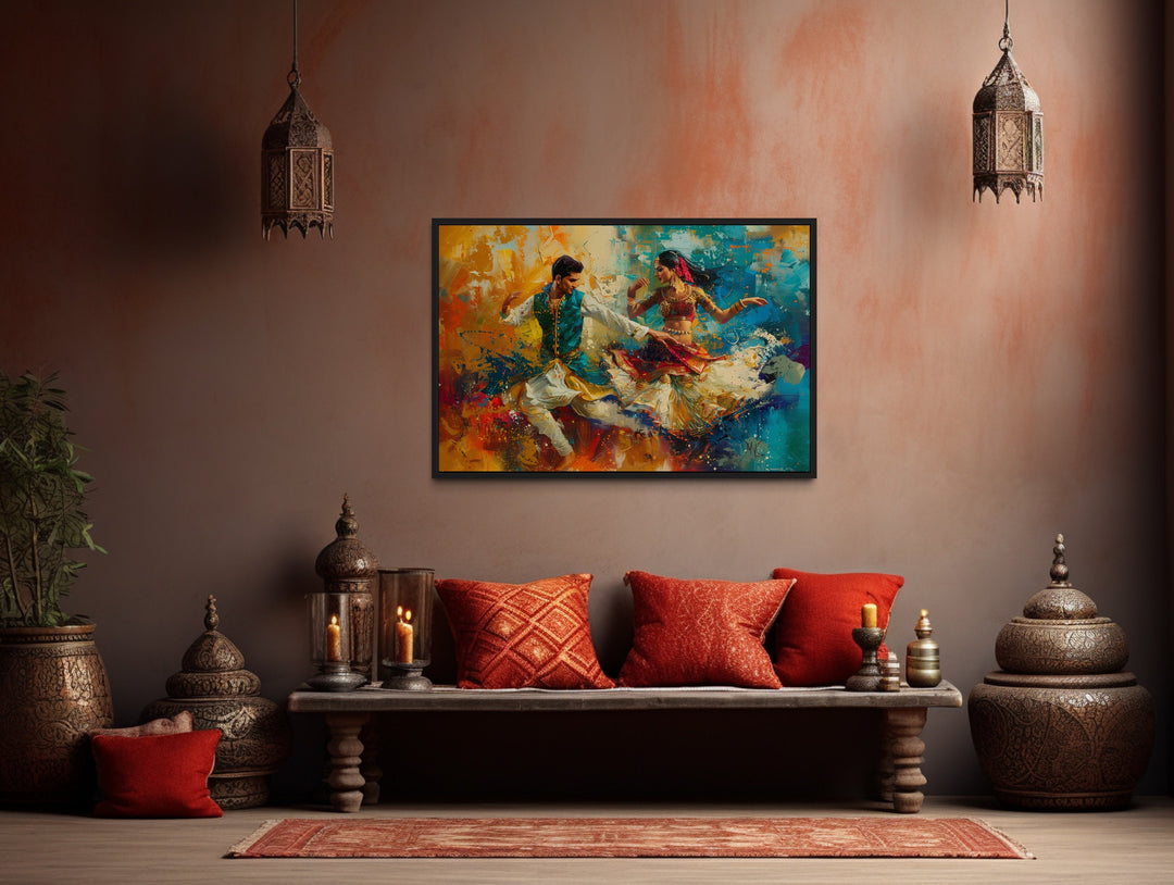 Man And Woman Dancing Bollywood Indian Framed Canvas Wall Art