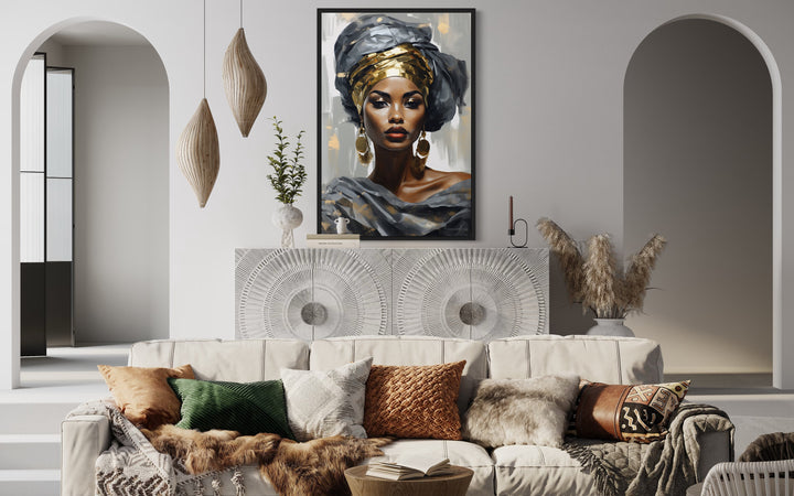 Beautiful Black Woman In Silver And Gold Canvas Wall Art in african room