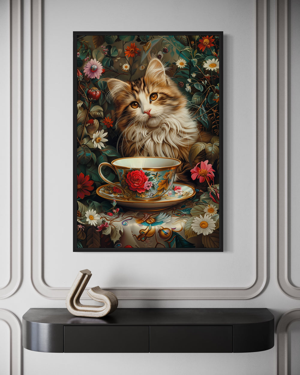 Cute Kitten With Teacup Kitchen Wall Art close up
