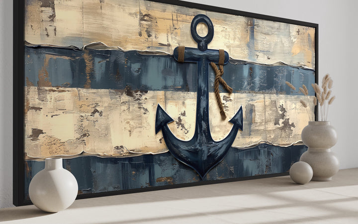 Old Ship Anchor Distressed Painting Nautical Framed Canvas Wall Art side view