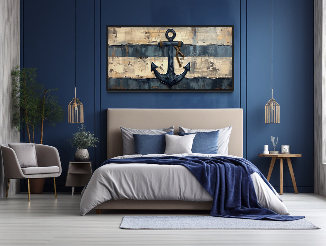 Old Ship Anchor Distressed Painting Nautical Framed Canvas Wall Art