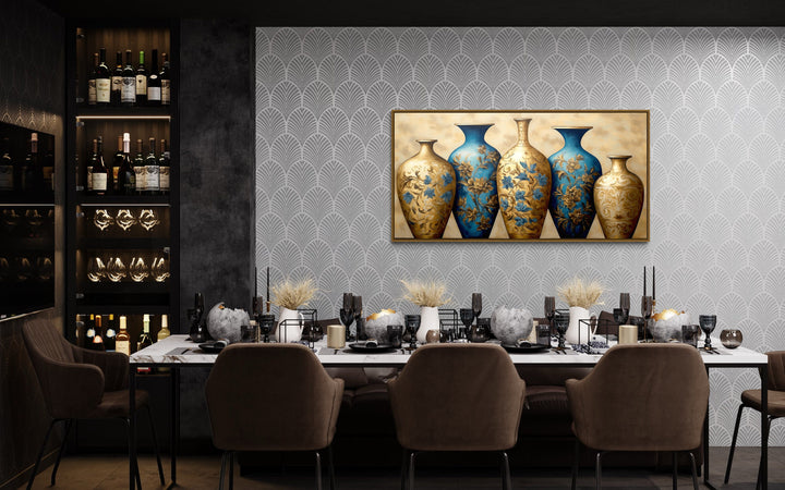 Blue Gold Vases Canvas Wall Art in dining room