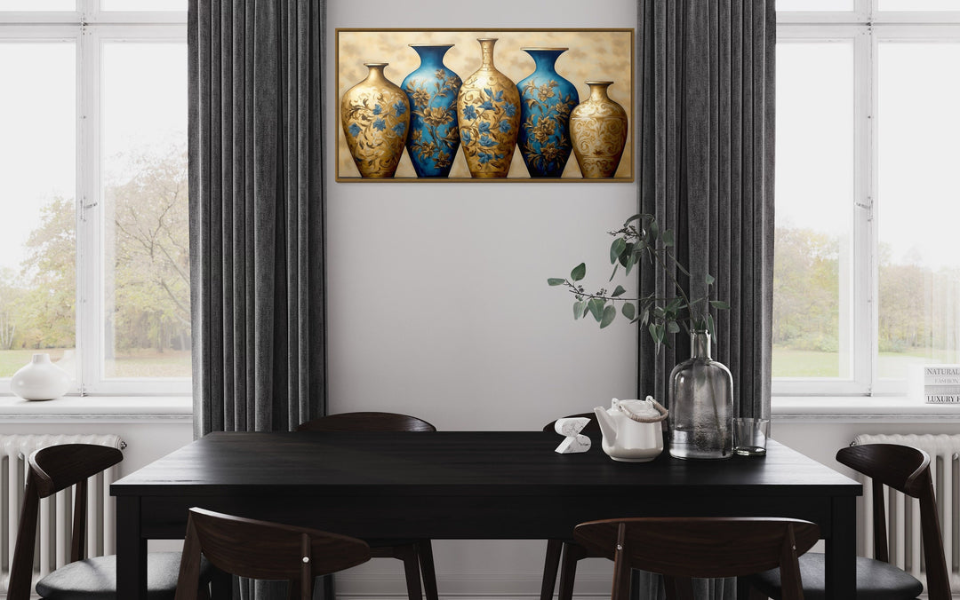 Blue Gold Vases Dining Room Framed Canvas Wall Art