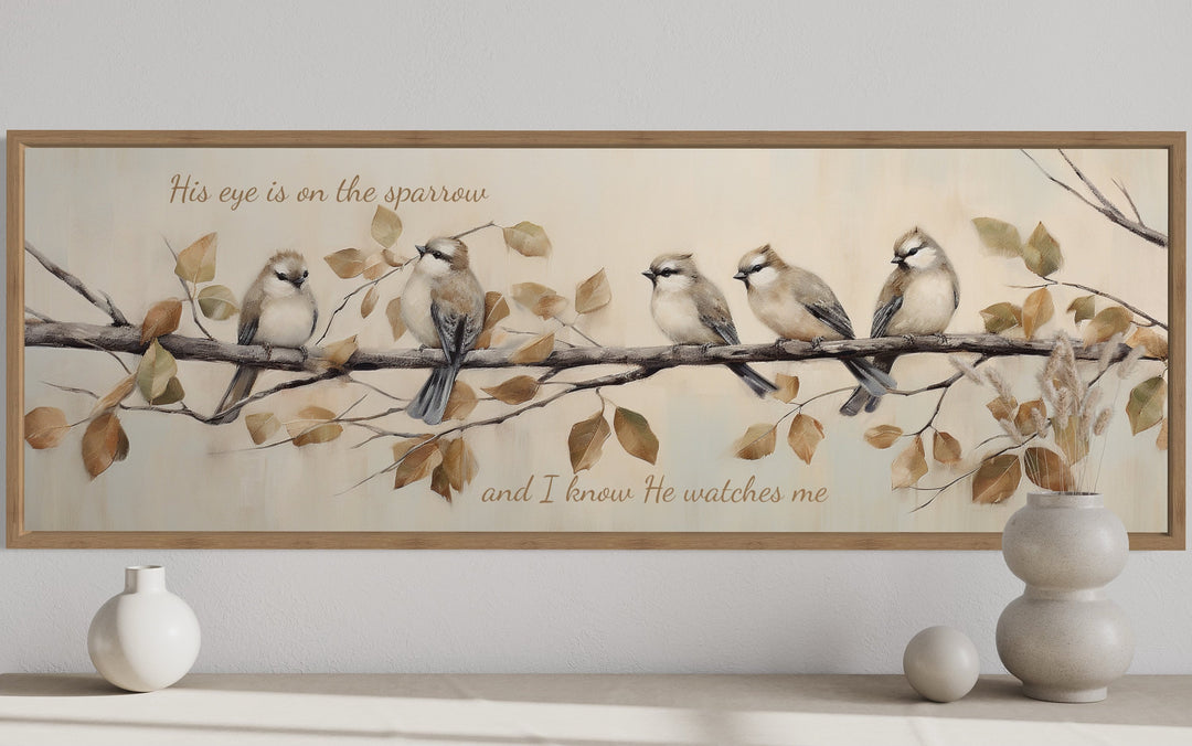 His Eye Is On The Sparrow Birds Scripture canvas Wall Art close up