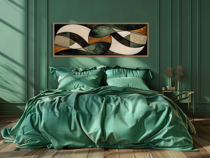 Green Brown Mid Century Modern Horizontal Above Bed Wall Art