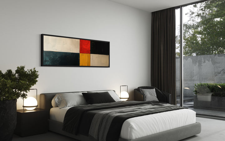 Black Red Gold Geometric Modern Horizontal Wall Art above bed