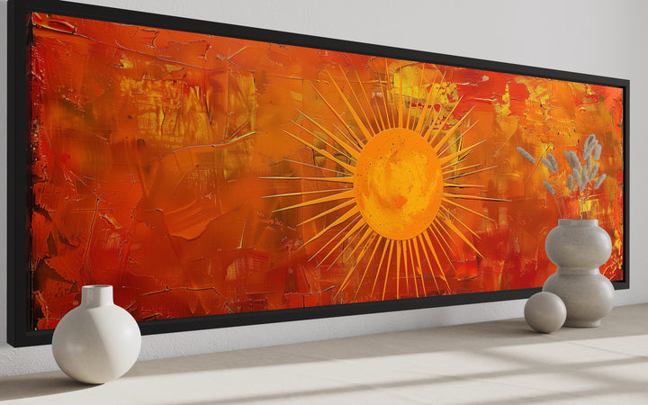 Abstract Mid Century Modern Boho Orange Sun Panoramic Wall Art side view