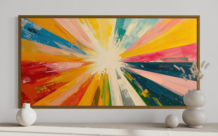 Abstract Multicolored Boho Sun Rays Framed Canvas Wall Art close up