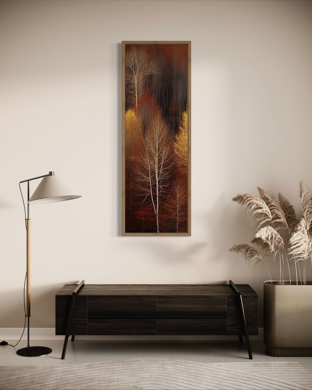 Vertical Tall Narrow Autumn Forest Framed Canvas Wall Art