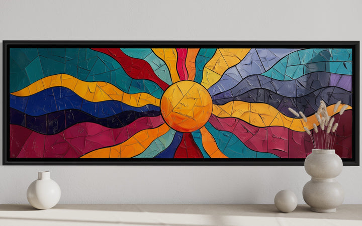 Vibrant Multicolored Sun Long Horizontal Canvas Wall Art close up