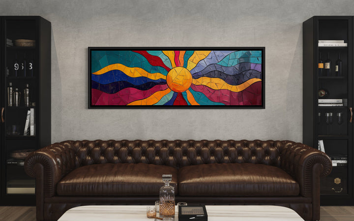 Vibrant Multicolored Sun Painting Long Horizontal Canvas Print