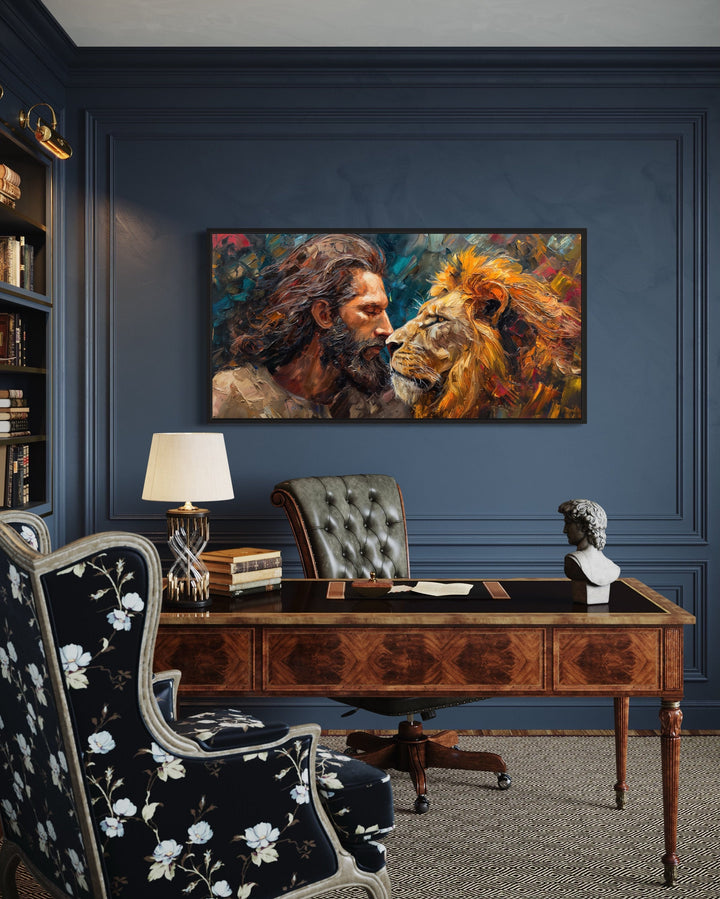 Jesus And The Lion Abstract Modern Christian Framed Canvas Wall Art