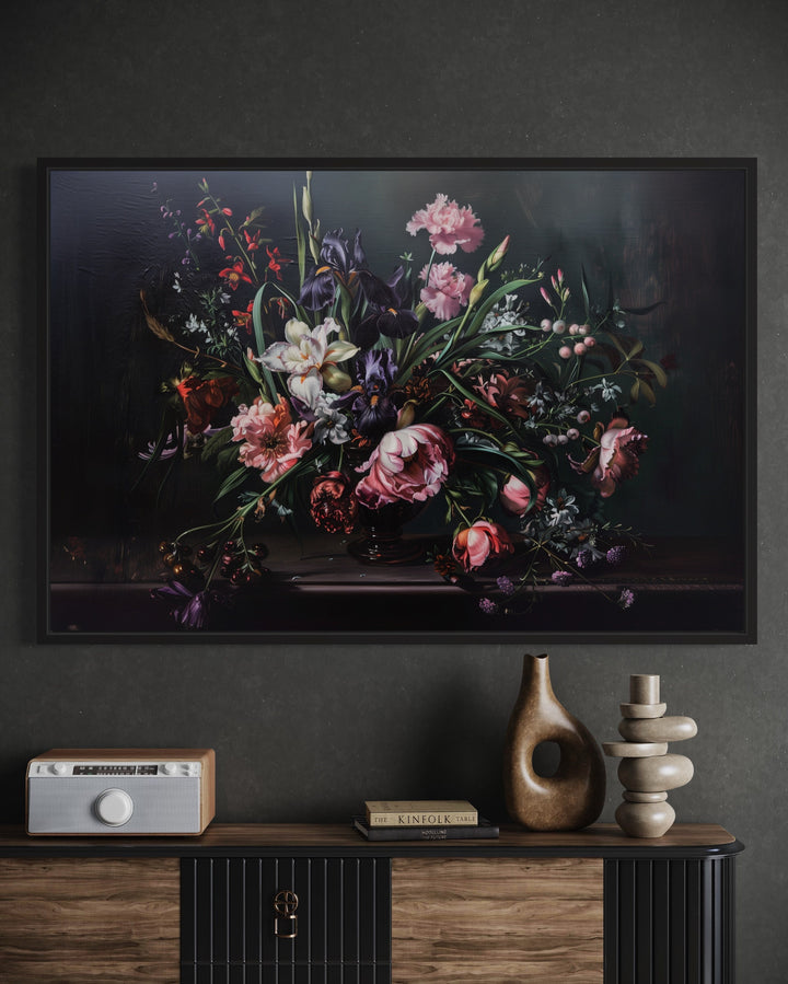 Dark Academia Moody Vintage Flowers Framed Canvas Wall Art