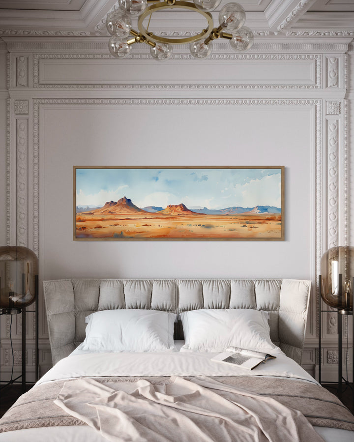 Arizona Desert Landscape Minimalist Horizontal Framed Canvas Wall Art above bed
