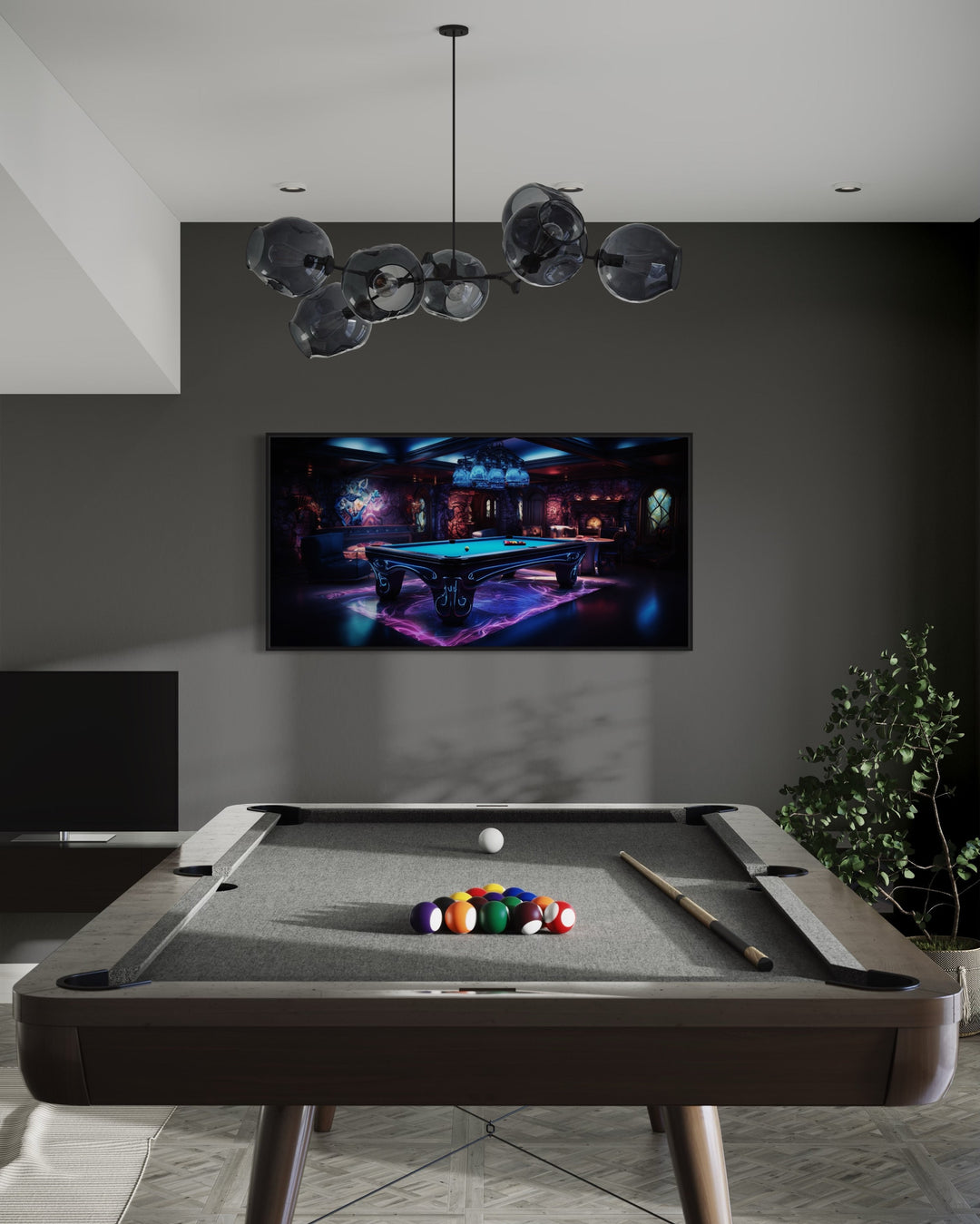 Billiards Neon Colors Pool Game Room Framed Canvas Wall Art