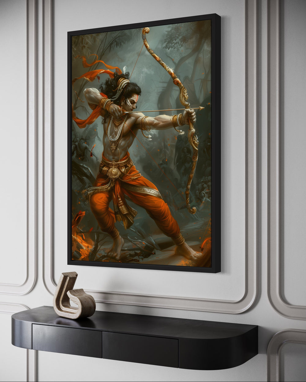 Lord Rama Fighting Demons With Bow And Arrow Framed Canvas Wall Art side view