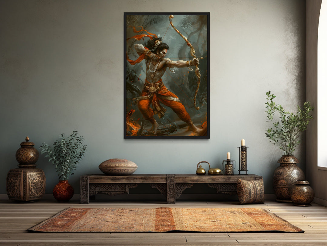 Lord Rama Fighting Demons With Bow And Arrow Framed Canvas Wall Art