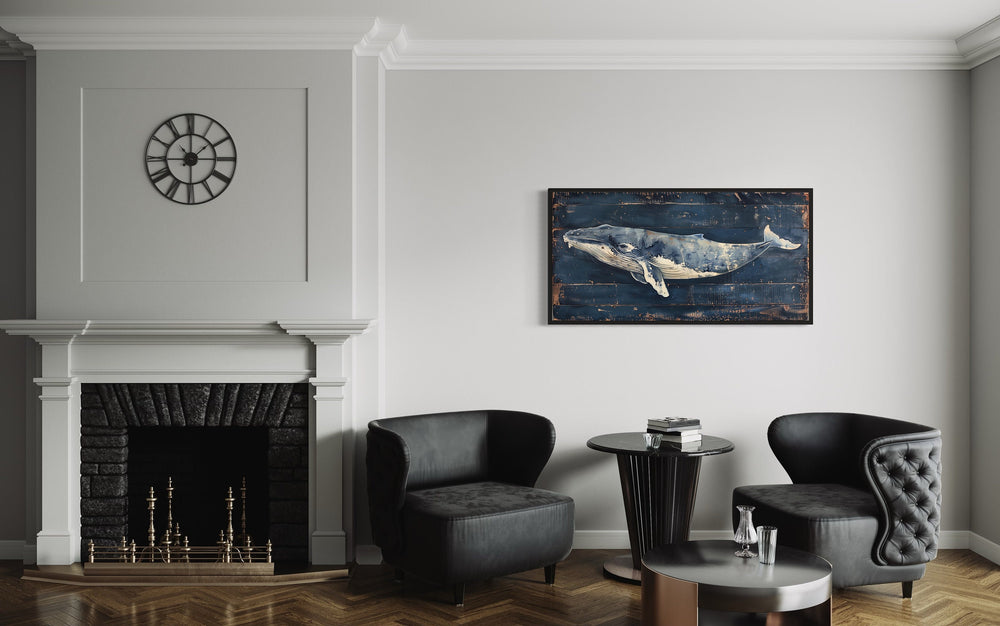 Blue Whale Painting on Navy Blue Wall Art