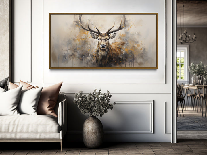 Deer Abstract Portrait Extra Large Framed Canvas Wall Art in cabin