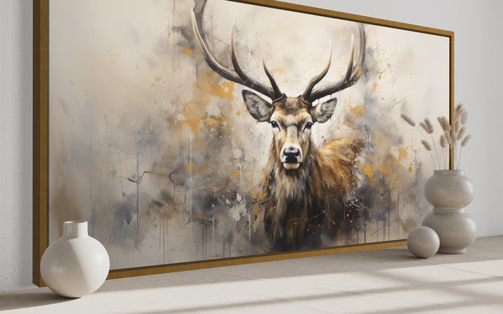 Deer Abstract Portrait Extra Large Framed Canvas Wall Art side view