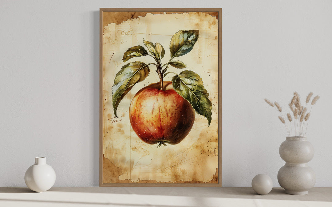 Vintage Apple Painting Framed Canvas Wall Art in close up