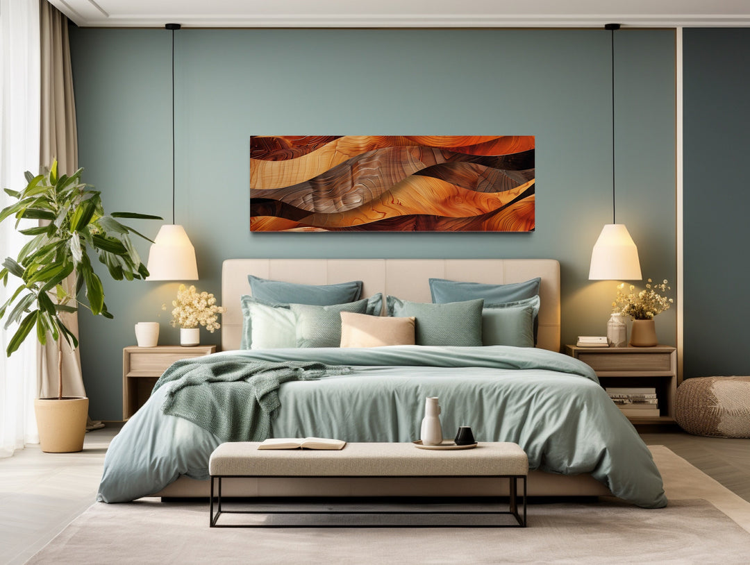 Wood Texture Painting Rustic Chic Horizontal Framed Canvas Wall Art above bed