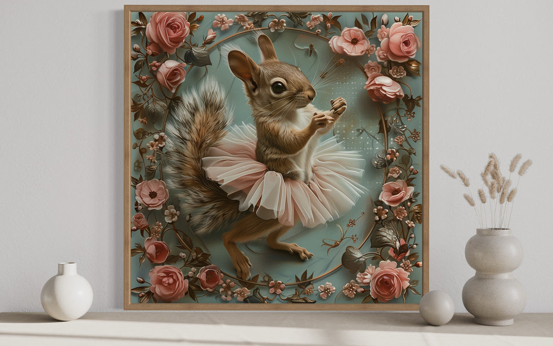 Shabby Chic Squirrel In Ballerina Tutu In Flowers Wall Art