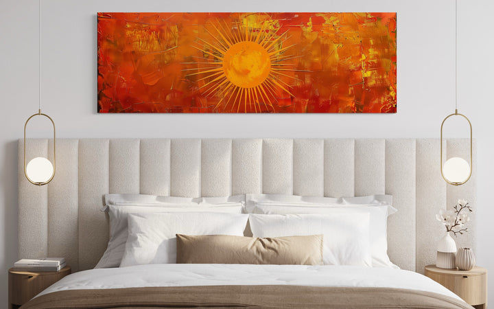Abstract Mid Century Modern Boho Orange Sun Panoramic Wall Art