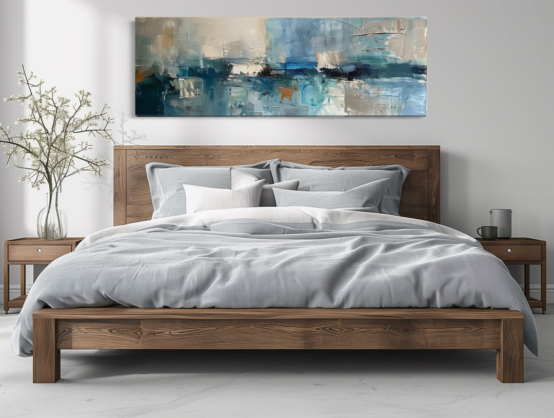 Blue Grey Aqua Calm Peaceful Abstract Above Bed Long Narrow Wall Art