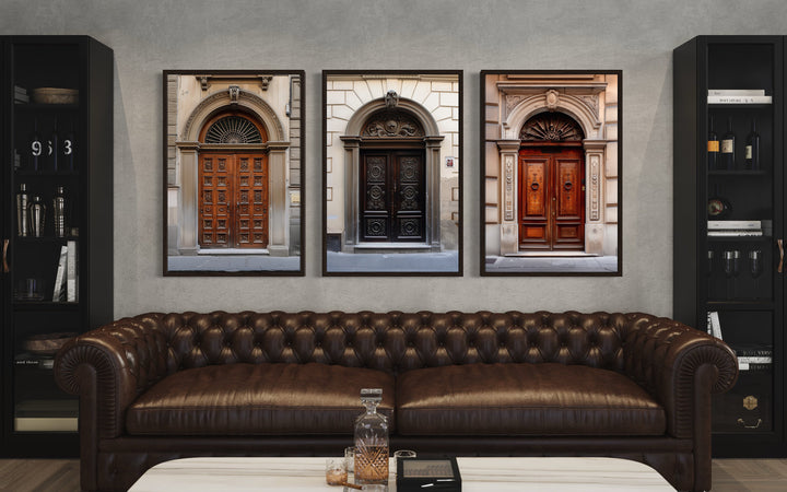 Set of 3 Florence Doors Painting Architecture Italy Wall Art brown couch