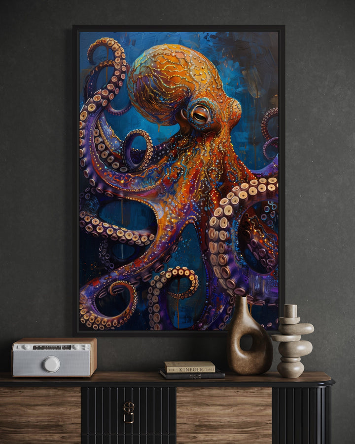 Gold Purple Octopus Framed Canvas Wall Art close up